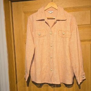 Andree Peach Tweed Pearl-Button Shirt Jacket